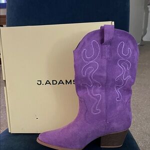 J Adams Purple Suede Mid-Calf Western Boot